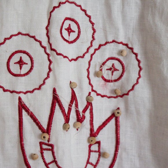 100% Linen Skirt Boho Sunny Leigh Embroidered White Skirt Red Detail Size 12 - Picture 8 of 10
